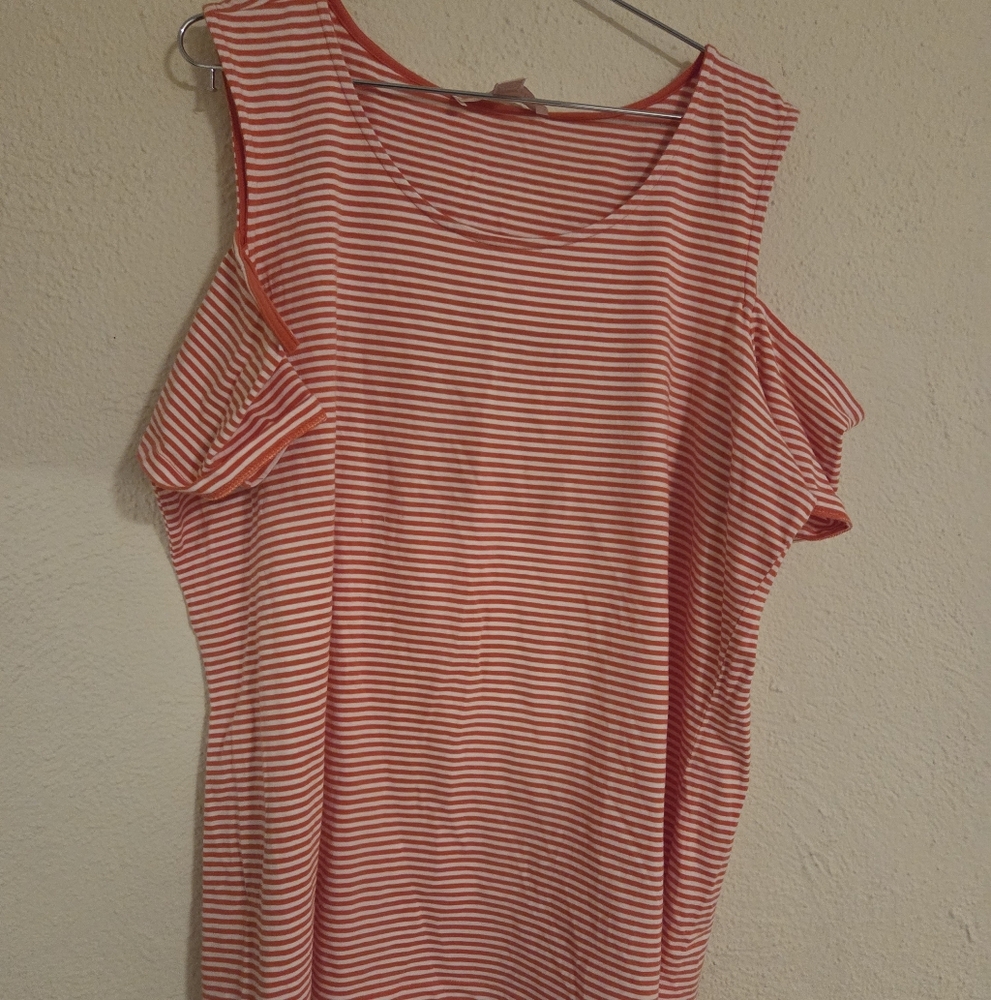 Michael Kors Red Striped Cold Shoulder Tank Top